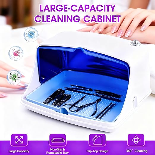 Large Capacity Nail Art Tool Sterilizer Box for Salon & Home Use - Professional Sterilizer Organizer for Manicure, Esthetician, Tattoo & Dental Accessories