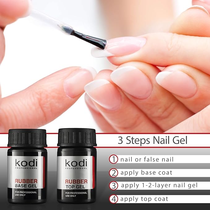 Professional Rubber Top & Base Gel Set By Kodi | 14ml 0.49 oz | Soak Off, Polish Fingernails Coat Kit | For Long Lasting Nails Layer | Easy To Use, Non-Toxic & Scentless | Cure Under LED Or UV Lamp