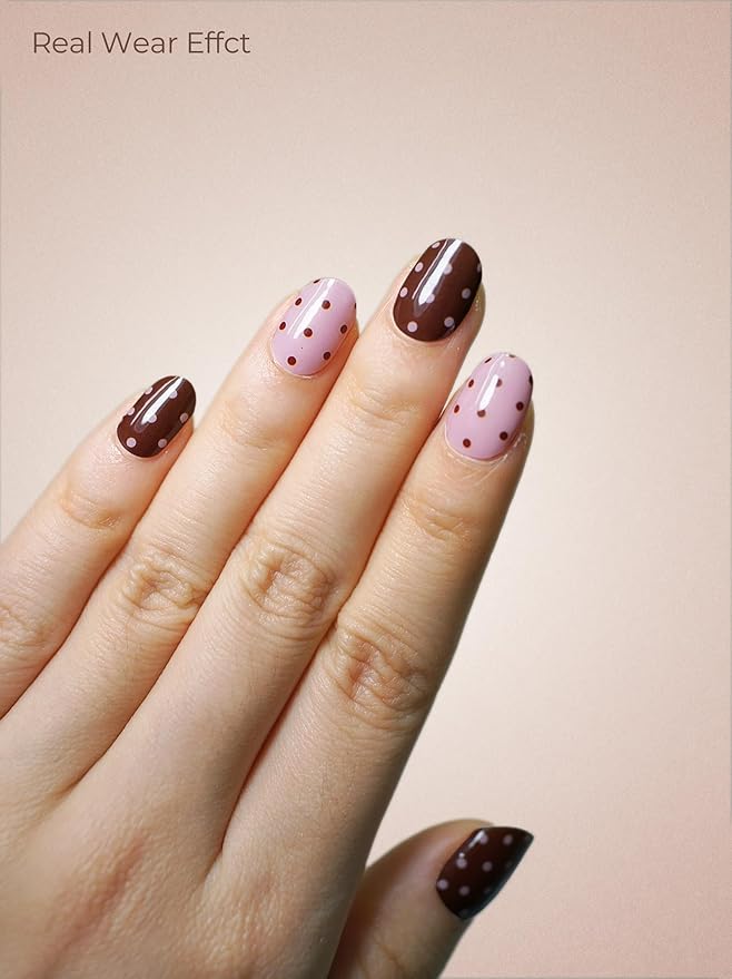Real Gel Nail Strips (No UV Light Needed) - 44Pcs Salon Quality Nail Stickers - Long Lasting Polish Wraps for Women, Easy Apply & Remove (Pink Cocoa Pop)
