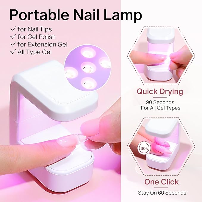 MIZHSE Gel Nail Kit Short Almond Gels Nail Tips, Solid Nails Glue Gel for Press On Nails with Portable U V Lamp 240Pcs 12 Sizes Half Matte Nail Tips Extension U V LED Gift for Women