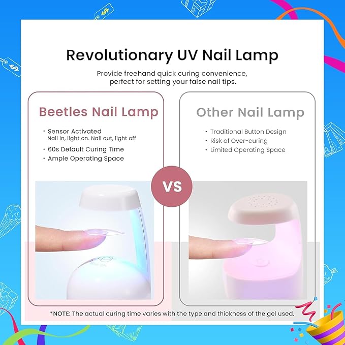 Beetles Gel Nail Kit Short Almond Gift Spree, with Dehydrator and Primer, 576Pcs Half Matte Etch-X Gel Nail Tips Solid Nail Glue Mini Lamp Acrylic Tips Easy DIY Extension Set Gift for Women