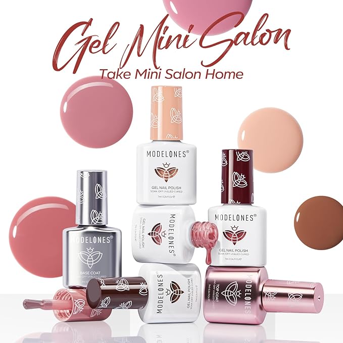 Modelones Jelly Gel Nail Polish Kit with UV Light, Christmas Sheer Pink Nude Red Brown Jelly Gel Polish with Base Top Coat Pearl Chrome Powder 4 Transparent Colors Mini Salon Nail Art Gift
