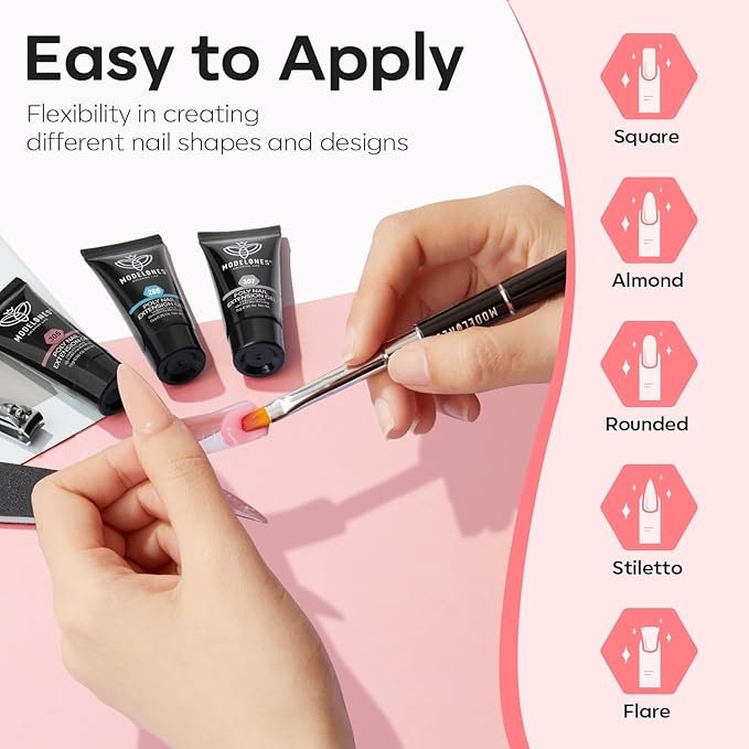 Modelones Poly Extension Gel Nail Kit, 6 Colors Pink Nude with 48W U V/LED Lamp Slip Solution 3D Bow Pearl Charms Decoration Rhinestone Glitter Tools for Manicure Beginner Starter Kit DIY at Home