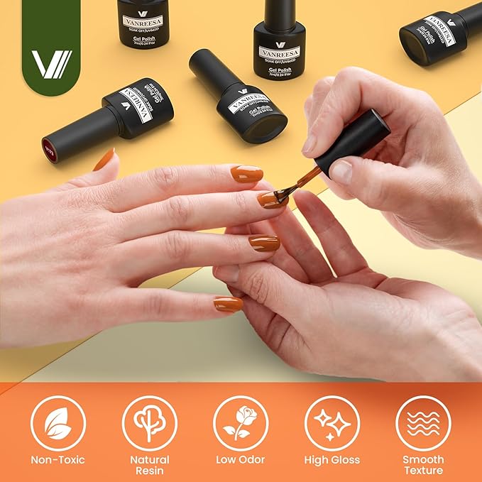 VANREESA 24 Pcs Fall Gel Nail Polish Set, 21 Colors Gel Polish with Base Coat Glossy & Matte Top Coat Orange Red Purple Green Brown Gel Polish Kit Nail Kit Gifts for Women