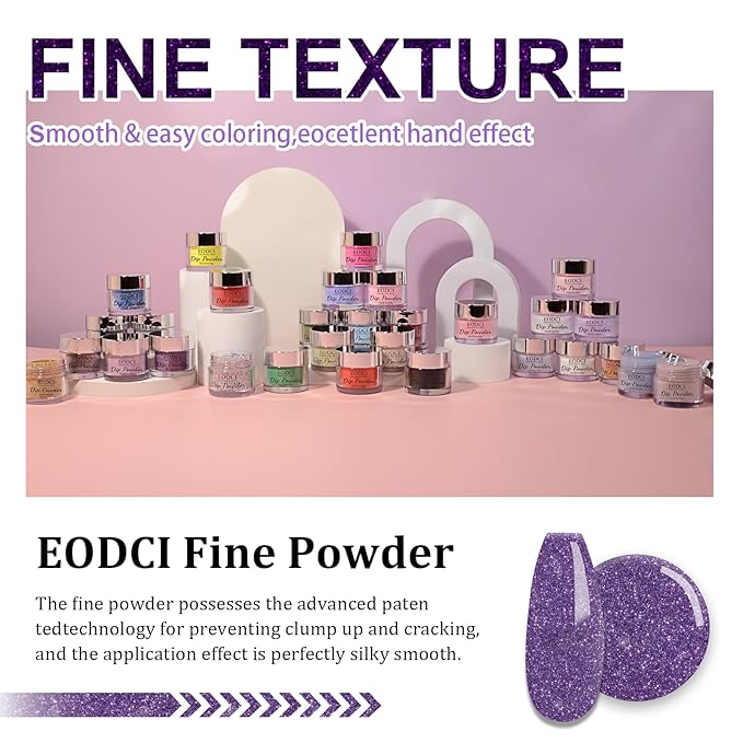 Glitter Dip Powder - Purple Color, 1 Oz/28g, DIY Nail Dipping Powder for Salon-Quality Manicure at Home, No Lamp Needed