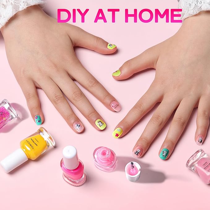 TOMICCA Kids Nail Polish Set, Non Toxic Quick Dry Water-Based Peel-Off 10 Colors Toddler Nail Polish Kit Natural Safe Quick Diy Kids Gifts Kit for Girls Ages 5+