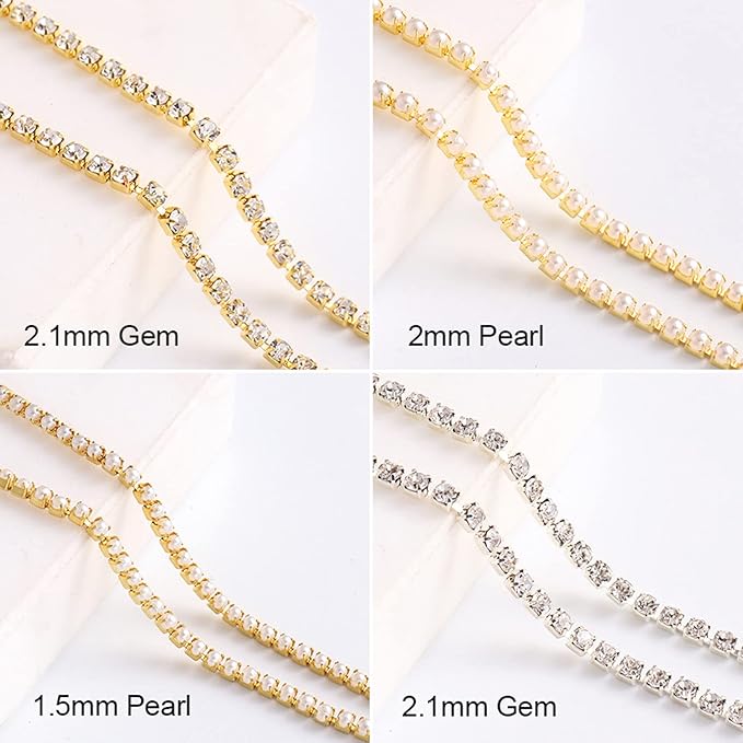 Metal Nail Art Chains Decorations, Gold Silver Nail Art Line Accessories, Punk Luxury Pearl Gem Nail Art Glitter Design, 3D Nail Art Chain Supplies for Women Manicure Art, Resin Nail Art Tips Tools