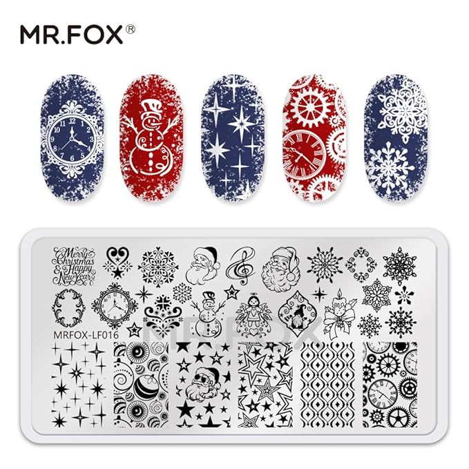 Christmas Nail Stamping Plate Set Winter Snowflake Xmas Snowman Christmas Tree Santa Claus, 5Pcs Nail Art Stamp Kit Templates