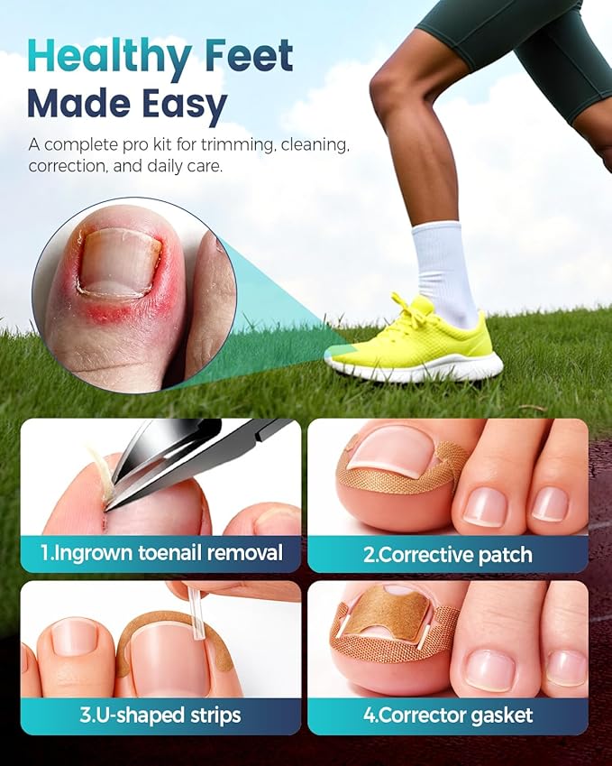 Professional Ingrown Toenail Corrector, 2-in-1 Ingrown Toenail Removal Kit with U-Shaped Strips and Correction Patch, Ingrown Toenail Clippers Tool Set- Effective Removal of Ingrown Toenails (Silver)