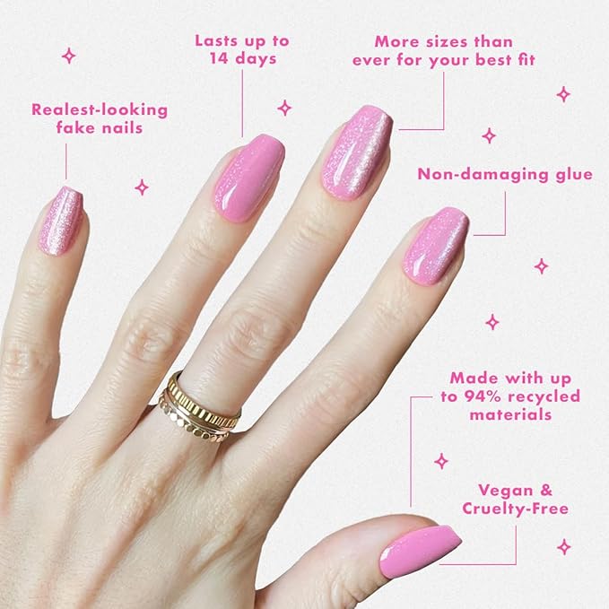 Olive & June Maximalist Instant Mani Press-On Nails (Glue) | 42 Fake Nails, 21 Sizes | Non-Toxic, Long-Lasting Big, Bold Gorgeous Realistic Look | Salon-Quality at Home | Medium, Coffin | Rose Velvet