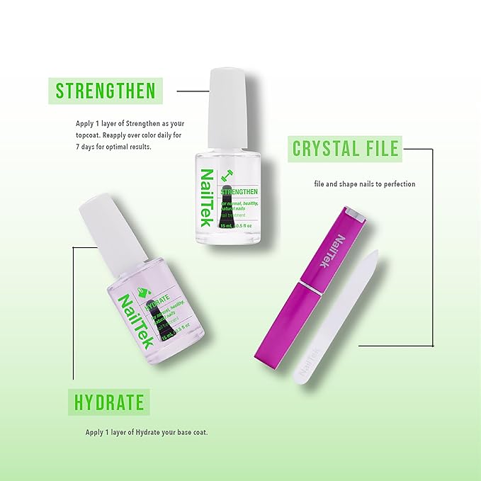 Nail Tek Nutrition Kit – Nail Strengthener and Growth Polish Treatment with Mini Crystal File, Nail-Repair for Damaged Nails, 2 x 0.5 fl oz