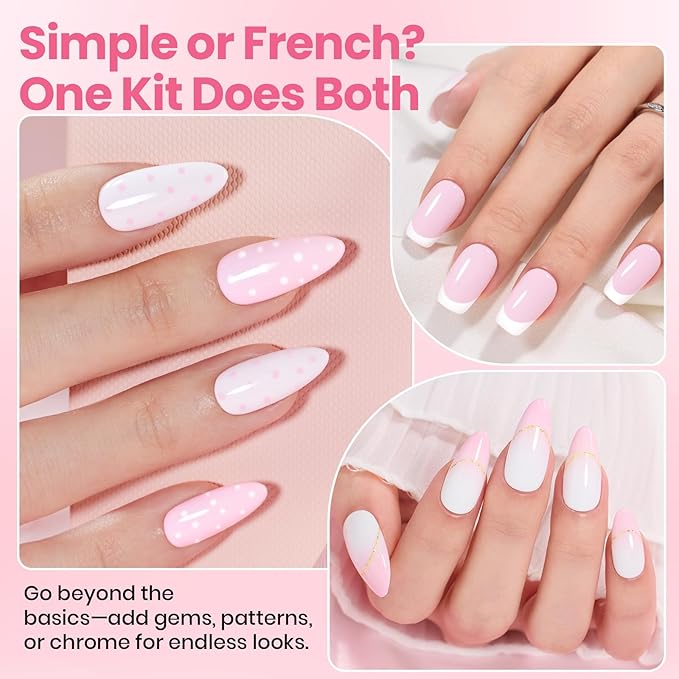 Beetles Pastel Gel Polish Set - Petal Ivory, 4Pcs White & Pink Gel Nail Polish with Base Coat Top Coat, Soak Off UV LED Lamp French Nails Art for Spring Nails Complete for Beginner & Professional