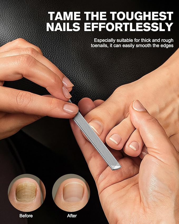 FERYES Long Toe Nail Files for Thick Nails with Dual-Ended Ingrown Toenail Lifter and Cleaning Durable and Efficient Heavy Duty Nail Care Tool