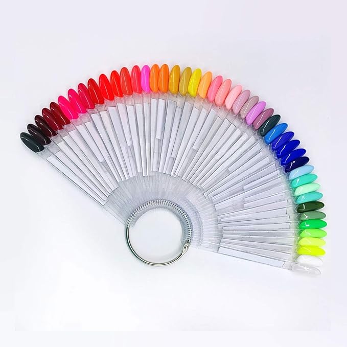 150 PCS Tips Clear Nail Art Sticks, Fan-shaped Nail Display Sticks, Oval Nail Art Polish Board Display Stickswith Metal Ring for Nail Color Display Practice Home DIY