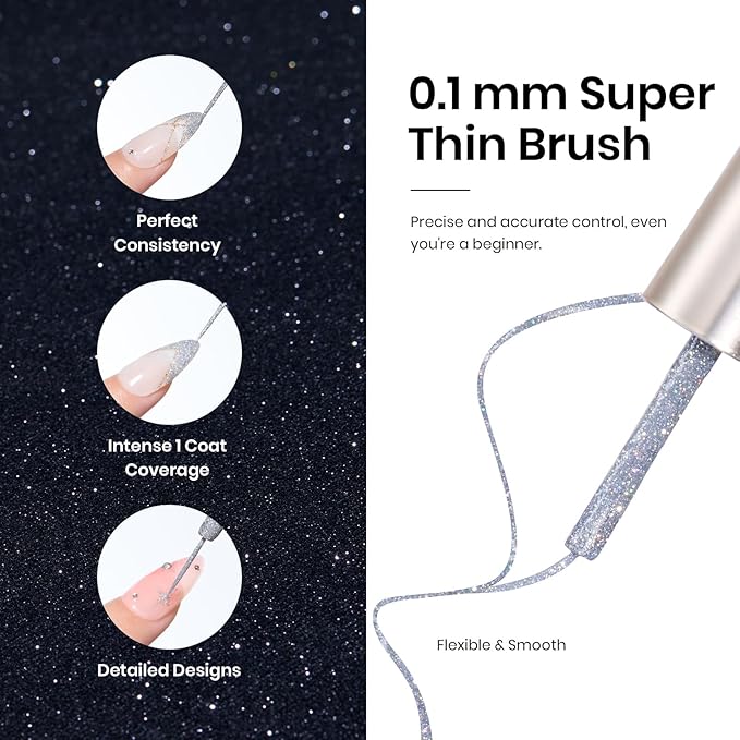 Beetles Silver & Golden Nail Art Gel Liner 2 Pcs Reflective Glitter Gel Nail Polish Soak Off Uv Lamp for Thin French Line Nails Manicure Nails Art Brush Paint