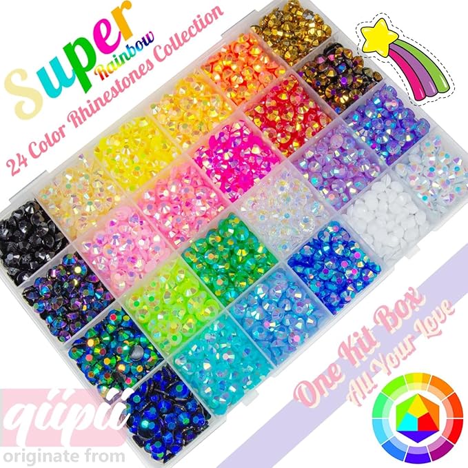 24 Color 6mm Jelly Resin Rhinestones w B7000 Jewelry Glue for Bedazzling Flatback Stones Colorful Resin Non-Hotfix AB Gems Diamonds Bulk for Nails Eyes Face Makeup Crafting Tumblers DIY Crafts