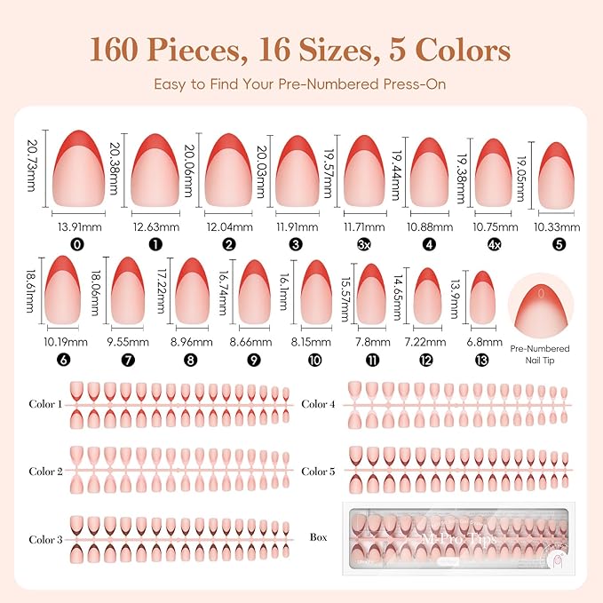 PEACECOLOR French Tip Press On Nails Kit - 160Pcs Short Almond 5 Colors Nude Fake Nails Extension Kit with Nail Glue Top & Base Coat Nail Lamp & Tools Manicure Set for Women Home DIY Gift