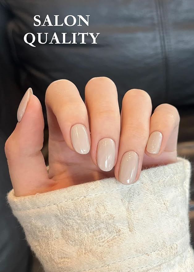 Semi Cured Gel Nail Strips - UV Light Gel Nail Stickers - 20 Long Lasting Salon Quality Wraps (Almond Cream Nude)