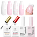 Beetles Pastel Gel Polish Set - Petal Ivory, 4Pcs White & Pink Gel Nail Polish with Base Coat Top Coat, Soak Off UV LED Lamp French Nails Art for Spring Nails Complete for Beginner & Professional