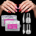 500PCS Clear Acrylic Nail Tips, 2 Shapes 10 Sizes - Half Matte Full Cover Fake Nails for DIY Manicure, Salon Professionals & Beginners - Rectangle Medium Coffin Pre-Shaped Extensions