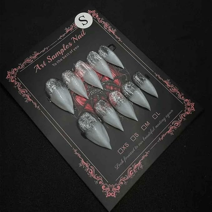 Short Press on Nails Handmade Gothic Victorian 3D Art False Nails Luxury for Women Size L