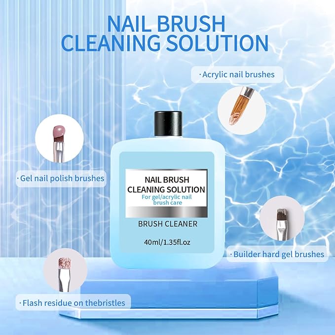 Nail Art Brush Cleaner & Restorer Quickly Clean Gel Nail Brushes Nail Brush Preserver for Any Nail Art Brush DIY Salon at Home 1.35fl.oz