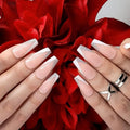 Hypnaughty 24 Pcs Modern Glittery French Luxury Coffin Press On Nails with Holographic Glitter Design and Glue Medium Long False Nails with White and Silver Tips (Modern Glittery French)