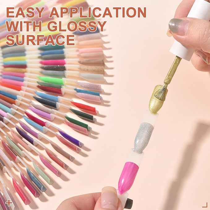 300 Tips Nail Swatch Sticks with Metal Split Ring Fan-shaped Display Nail Practice Sticks Nail Sample Swatches for Nail Art Polish Practice Nail Color Display (Natural)