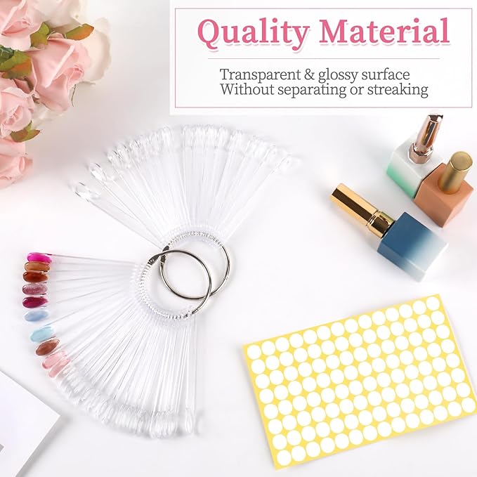 BQAN 50Pcs Nail Swatch Sticks with Ring, Nails Art Polish Display | Nail Practice Sticks | False Nails Sample Stick for Home or Salon Use