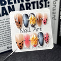 Handmade Press on Nails Almond Medium Fake Nails French Tip Leopard print with 3D Flower Charm Designs Brown Glossy Cute Fall Acrylic Nails for Women 10pcs (Size M）