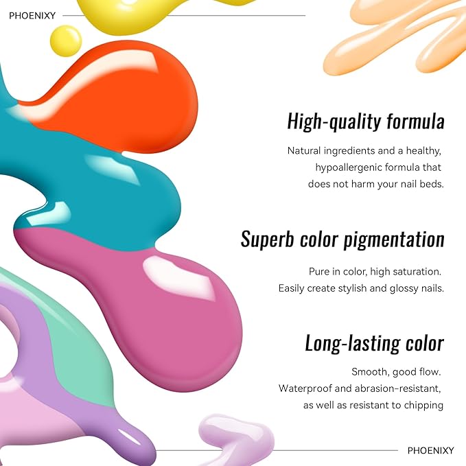 PHOENIXY 50 Pcs Gel Nail Polish Set, 42 Colors Gel Polish with Base & 4 Effects Top Coat All Seasons Nail Kit Gifts for Women Girls Nail Salon at Home
