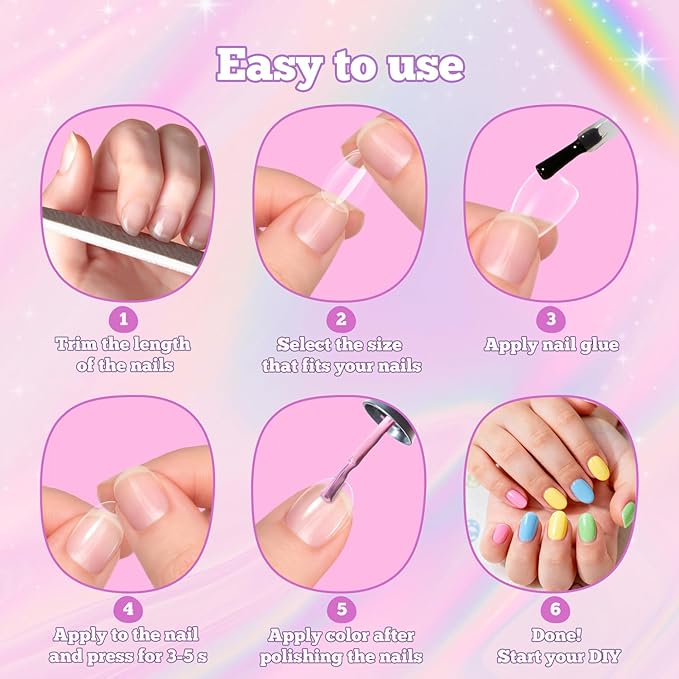 krofaue Short Kids Press on Nails - 260Pcs Clear Full Matte Soft Gel Almond Nail Tips DIY Nail Extension Gift for Children Girls with 13 Sizes (12-16 years old)