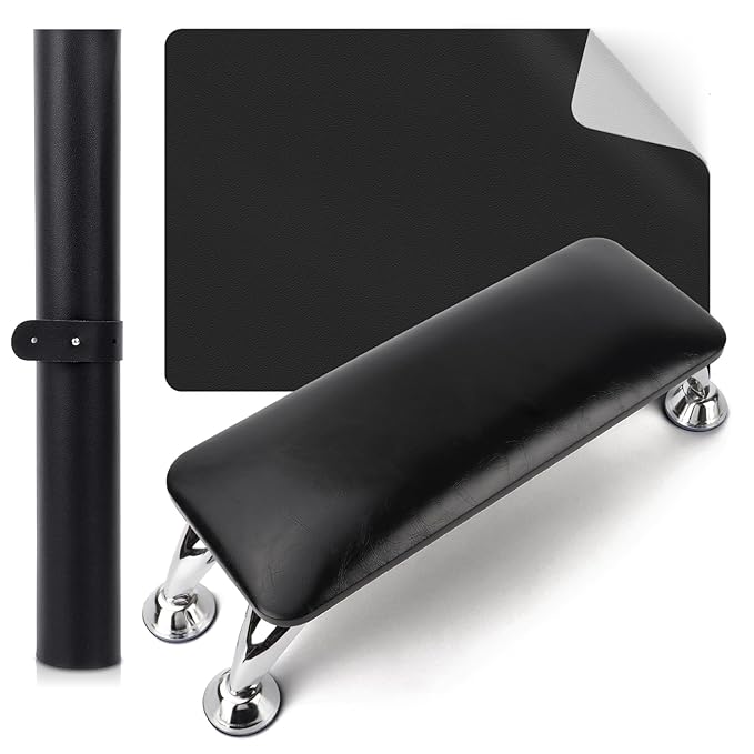 Nail Arm Rest for Acrylic Nails with Nail Table Mat, Microfiber Leather Nail Hand Rest Cushion for Nails, Soft Hand Pillow Footstool with Foldable Nail Art Hand Rest Pad for Nail Tech Use (Black)