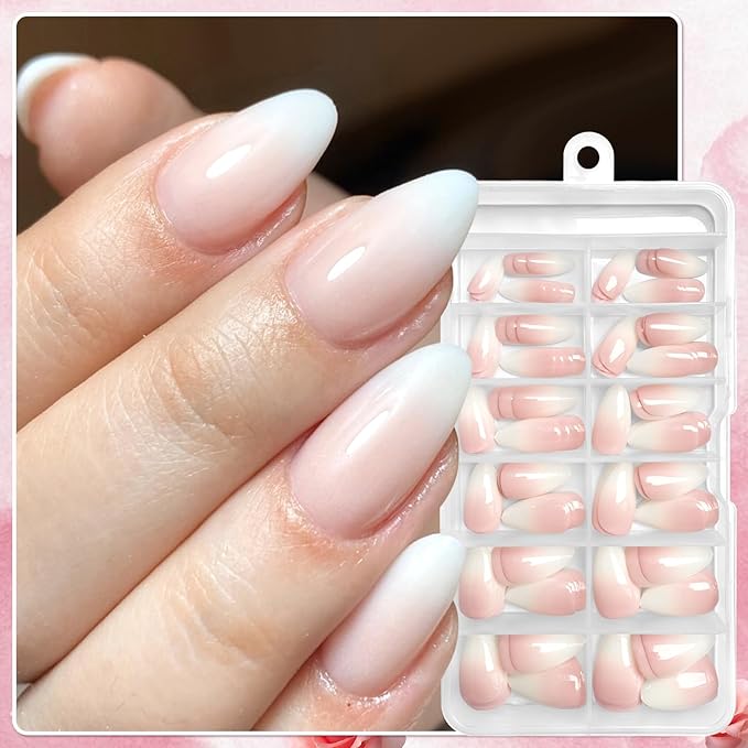AddFavor 240pc Ombre Almond Press on Nails Short Fake Nails - Glue on Nails Almond Acrylic Nails Press ons Nail Tips Short Stick on Nails with Nail Glue and Adhesive Tabs for Women