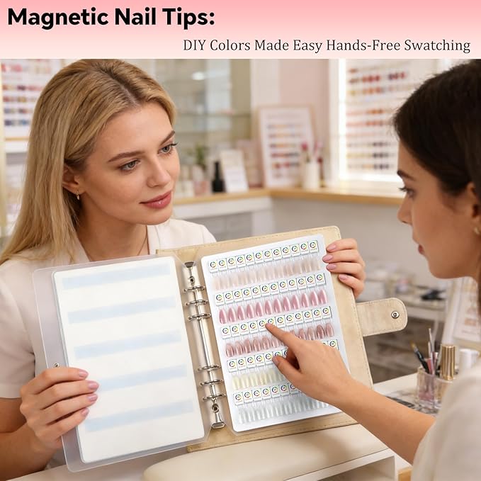 60 Magnetic Nail Swatch Book,Leather Nail Color Display Book with 72 Magnetic Tips & Number Labels,Professional Nail Salon Color Display Book for Easy Preview & Storage Gold
