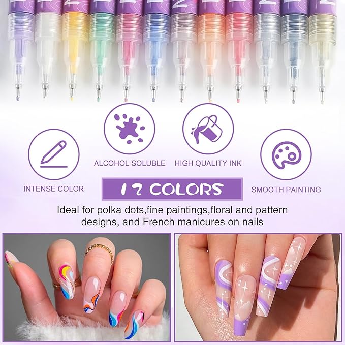12 Colors Nail Art Pens Set, Nail Markers, 2026 New Quick Dry Nail Art Markers for Gel Nails, Drawing Painting Liner Brush for DIY Nail Art Beauty Adorn Manicure Tool