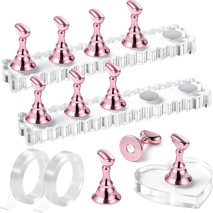 Fandamei Nail Stand, 2 Set Nail Holder for Painting Nails, Nail Stands for Press on, Press on Nail Stand for Practice, Magnetic Acrylic Nail Display Holders for Nail Art with Double-sided Tape