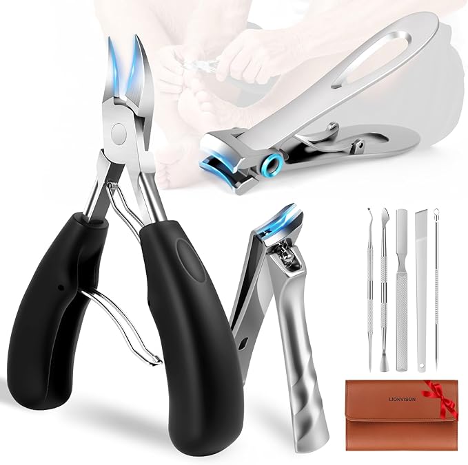 LIONVISON Ingrown Toenail Removal Kit: 8 Pcs Professional Toenail Clippers for Thick Toenails - Heavy Duty Nail Clippers Tools for Seniors Home Foot Care