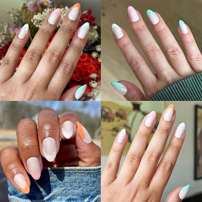 Olive & June Maximalist Instant Mani Press-On Nails (Glue) | 42 Fake Nails, 21 Sizes | Non-Toxic, Long-Lasting Big, Bold Gorgeous Realistic Look | Salon-Quality | Medium, Almond | Scalloped French