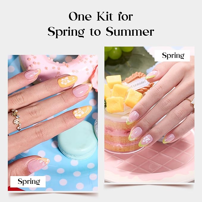 Beetles Press On Nails Kit - Chromatic Reverie | 720Pcs 24 Colors Short Almond Press On Nails | 15 Sizes French Glossy Glitter With Nail Glue & Nail Tabs Stickers, Fake Nails Kit Art For Women