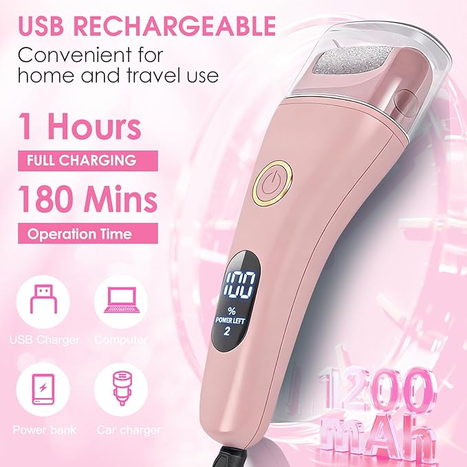 Electric Foot File Callus Remover for Feet - 9pcs Larger Grinding Head&3Speed, Pedicure Kit Foot Scrubber Deadskin Callus Remover, Foot Care Kit Pedicure Tools for Dead Skin Callus Hardskin Dry Cracks