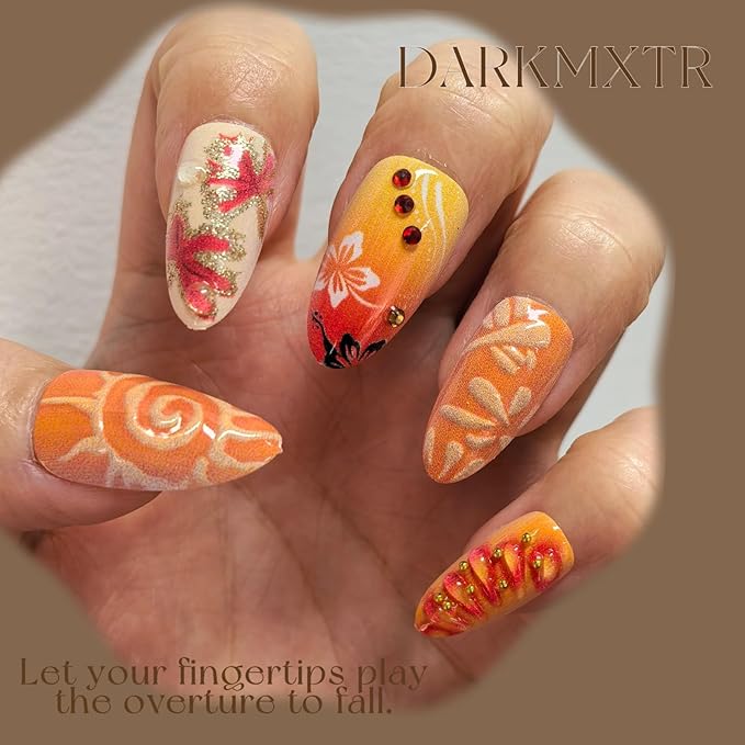 Spring Summer Press on Nails, Almond Fake Nails with 3D Flower & Butterfly Design, Glossy Acrylic False Nails with Rhinestones for Women Girls, 30Pcs