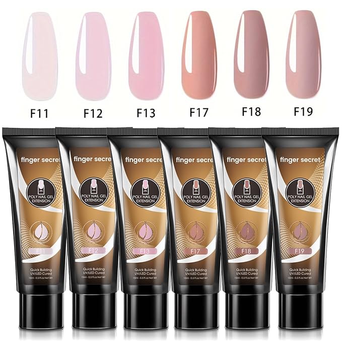 Poly Gel Kit 6 Colors 15ml - Professional Pink Nude Poly Extension Nail Set Soak Off LED/UV Nail Builder Gel for Sculpting, Nail Extensions & Overlays Create Stylish Manicure