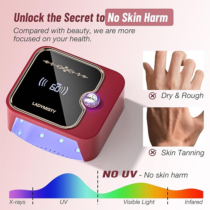 268W UV Nail Lamp Cordless, Rechargeable UV Light for Gel Nails with Convenient Knob & Full LCD Display Screen, Portable LED Nail Lamp, Professional Nail Dryer for Nail Salon & Home