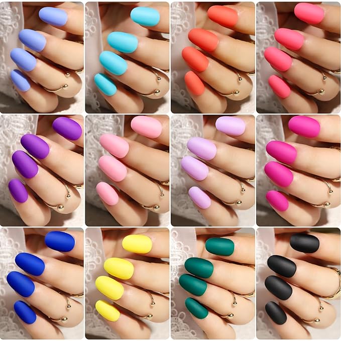 Teenitor Press On Nails Oval, 12 Sizes Matte Press On Nails Oval Shape, 12 Colors Short Fake Nails Kit With Nail Glue