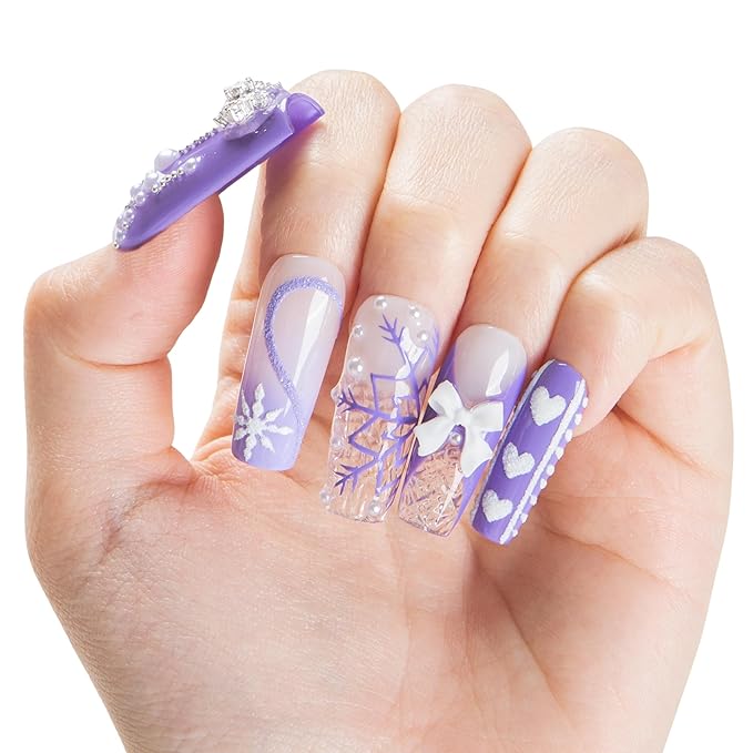 LOVFUL Short Press on Nails Lavender Snow | Handmade Acrylic Press ons| Reusable Fake False Nails | Square Classic Regular 1.3in | H697-M