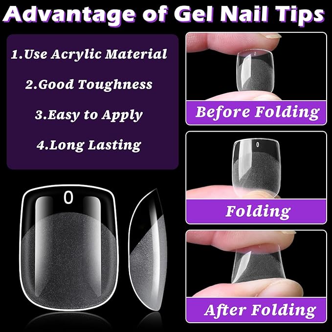 LoveOurHome 360pc Extra Short Square Nail Tips Clear Fake Nails XS Square Gel Nail Tips Full Cover Acrylic Nails Clear Press on Nails Short False Nail 15 Sizes Fingernails for Gel Nail Extension