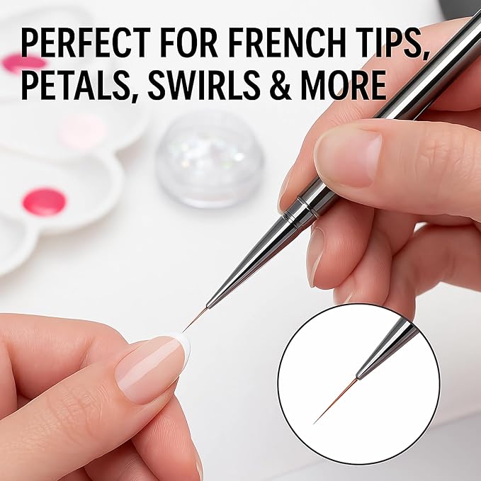 Nail Art Liner Brushes Set – 5PCS Long Thin Nail Brushes for Gel Nail Polish, Detail Painting & Striping – Professional Nail Art Brushes with Durable Metal Handles for Salon & DIY Manicure