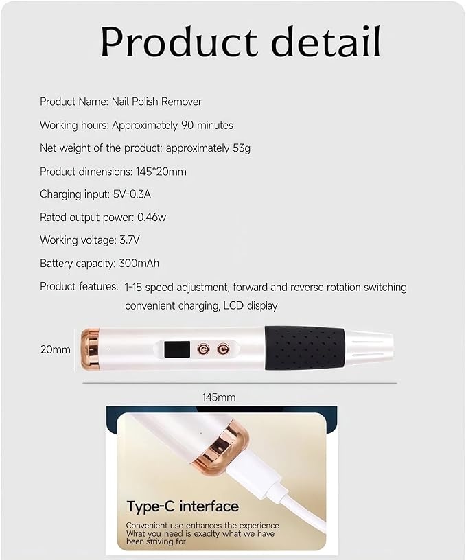 Cordless Nail Drill, Nail Drill Professional,15 Adjustable Speeds & 2 Direction Electric Nail File Kits, Portable Electric Nail Grinder Kits for Home Salon Manicure Pedicure Beginners(White).