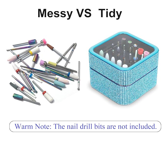 Nail Drill Bits Holder Case- 30 Holes Dustproof Rhinestone Nail Bits Box Efile Displayer Organizer Container for Manicure Tools